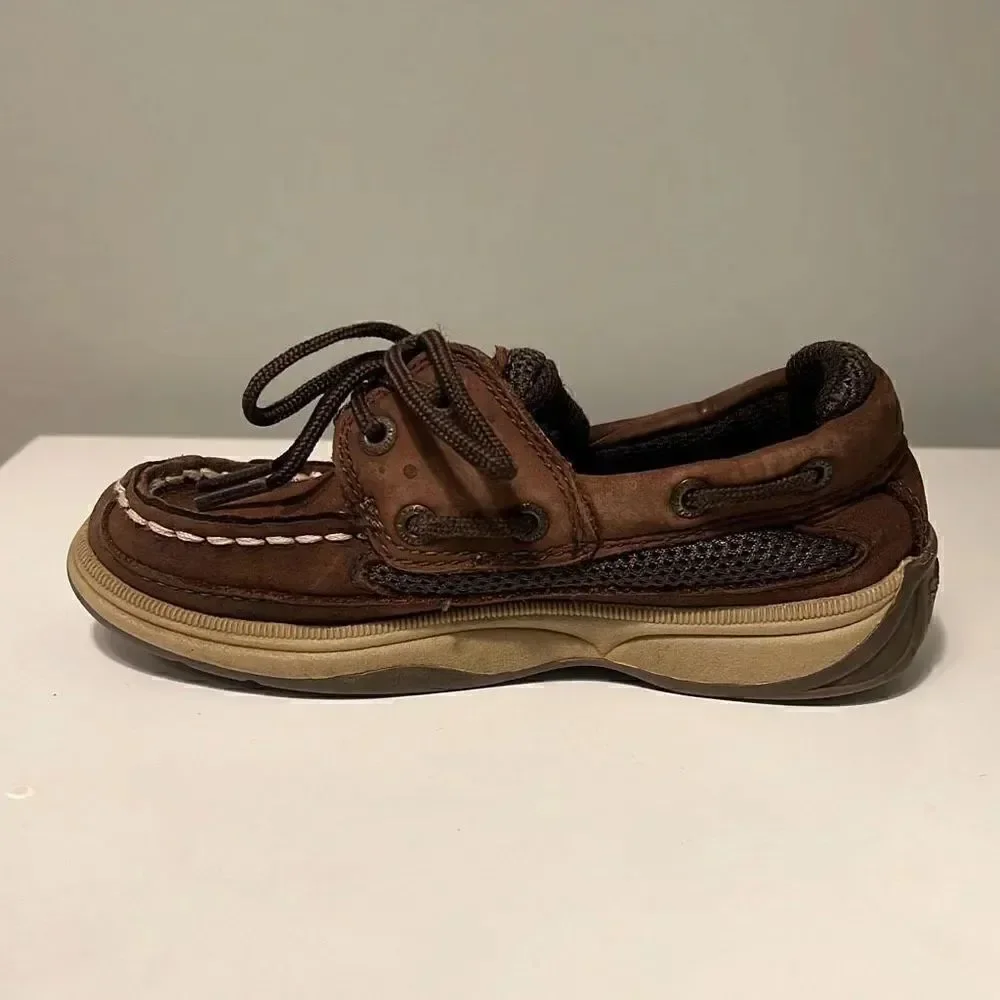 Sperry Top Sider Boy's Brown Leather Lanyard Boat Shoes Size 10